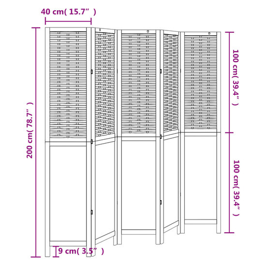 Kamerscherm Met 5 Panelen Massief Paulowniahout Donkerbruin 40 x 200 cm
