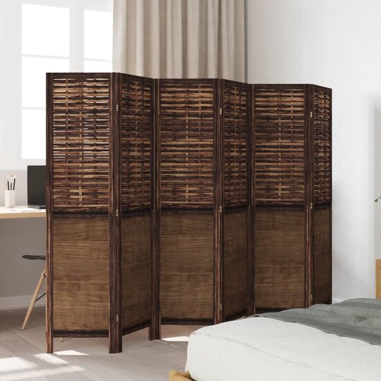 Kamerscherm Met 6 Panelen Massief Paulowniahout Donkerbruin 40 x 160 cm