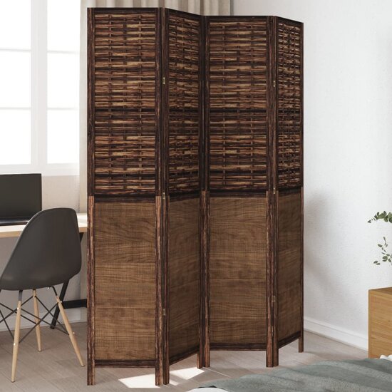 Kamerscherm Met 4 Panelen Massief Paulowniahout Donkerbruin 40 x 200 cm