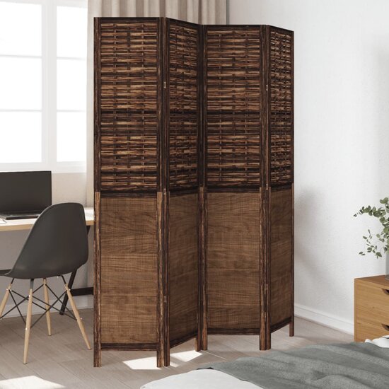 Kamerscherm Met 4 Panelen Massief Paulowniahout Donkerbruin 40 x 200 cm