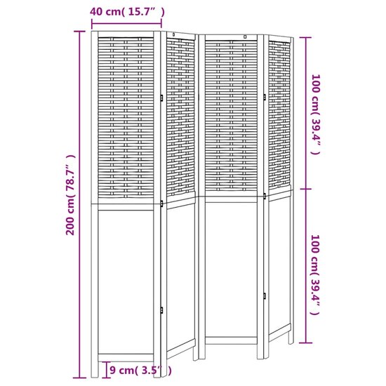 Kamerscherm Met 4 Panelen Massief Paulowniahout Donkerbruin 40 x 200 cm