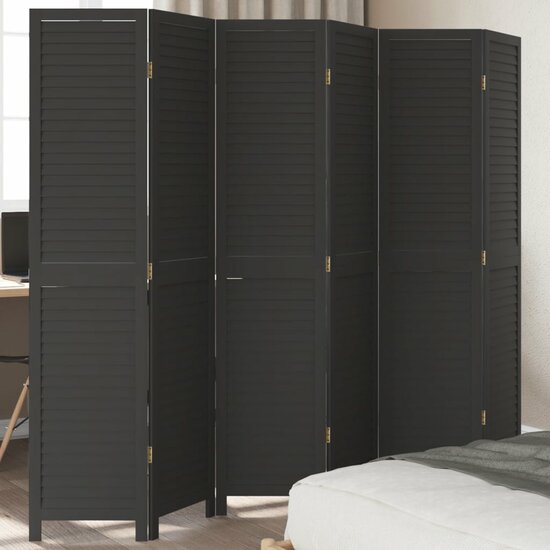 Kamerscherm Met 6 Panelen Massief Paulowniahout Zwart 40 x 180 cm