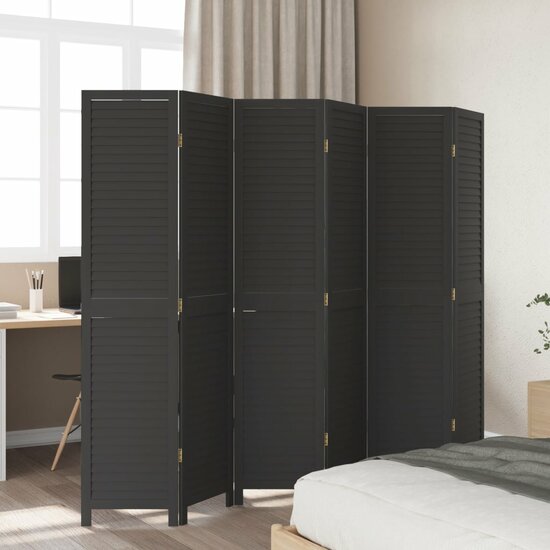 Kamerscherm Met 6 Panelen Massief Paulowniahout Zwart 40 x 180 cm