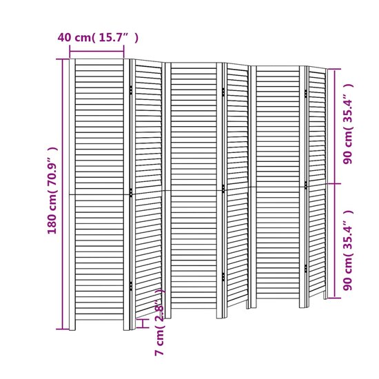 Kamerscherm Met 6 Panelen Massief Paulowniahout Zwart 40 x 180 cm