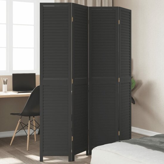 Kamerscherm Met 4 Panelen Massief Paulowniahout Zwart 40 x 200 cm