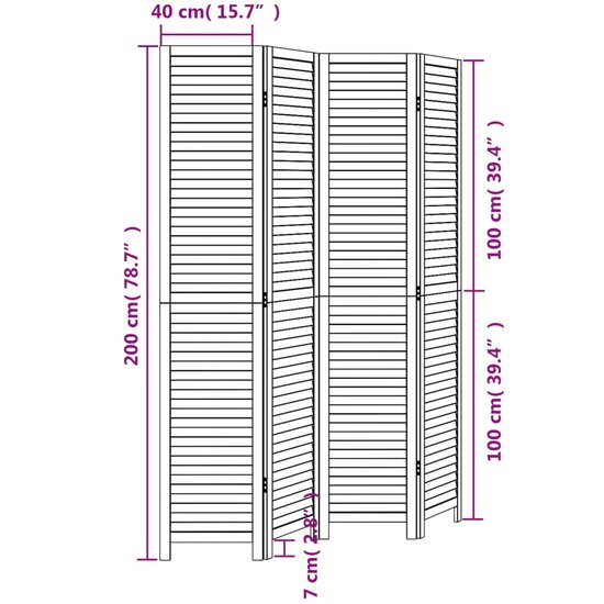 Kamerscherm Met 4 Panelen Massief Paulowniahout Zwart 40 x 200 cm