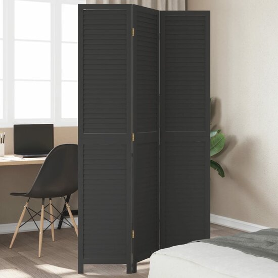 Kamerscherm Met 3 Panelen Massief Paulowniahout Zwart 40 x 200 cm