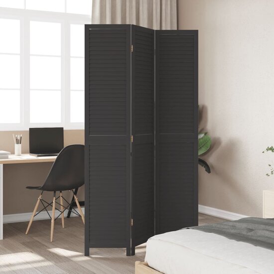 Kamerscherm Met 3 Panelen Massief Paulowniahout Zwart 40 x 200 cm