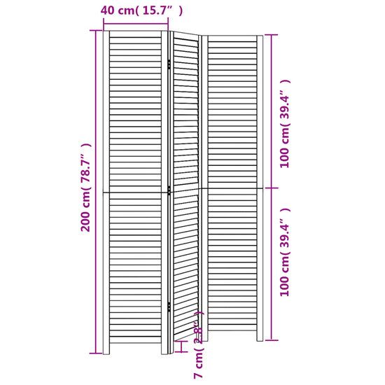 Kamerscherm Met 3 Panelen Massief Paulowniahout Zwart 40 x 200 cm