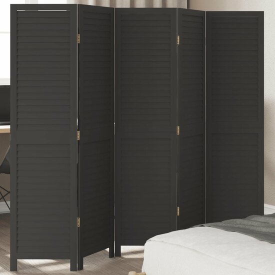 Kamerscherm Met 5 Panelen Massief Paulowniahout Zwart 40 x 160 cm