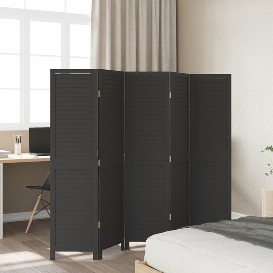 Kamerscherm Met 5 Panelen Massief Paulowniahout Zwart 40 x 160 cm