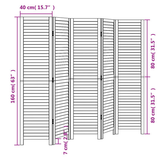 Kamerscherm Met 5 Panelen Massief Paulowniahout Zwart 40 x 160 cm