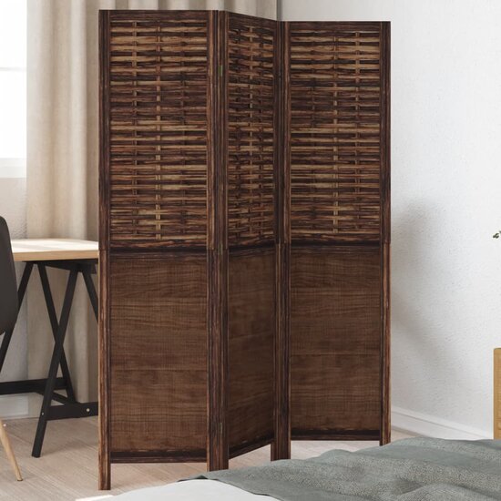 Kamerscherm Met 3 Panelen Massief Paulowniahout Donkerbruin 40 x 160 cm