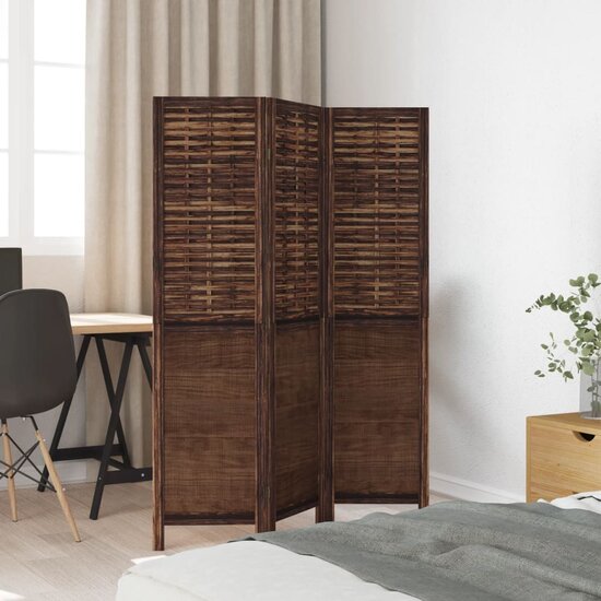 Kamerscherm Met 3 Panelen Massief Paulowniahout Donkerbruin 40 x 160 cm