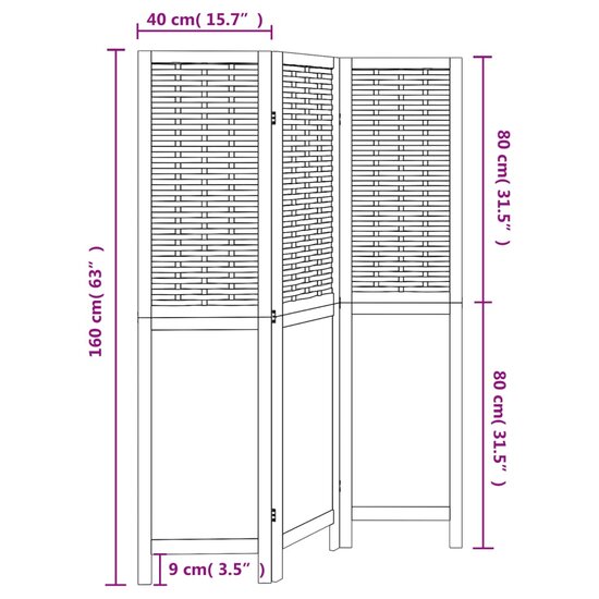 Kamerscherm Met 3 Panelen Massief Paulowniahout Donkerbruin 40 x 160 cm