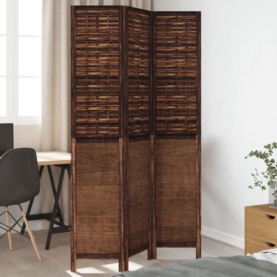 Kamerscherm Met 3 Panelen Massief Paulowniahout Donkerbruin 40 x 200 cm