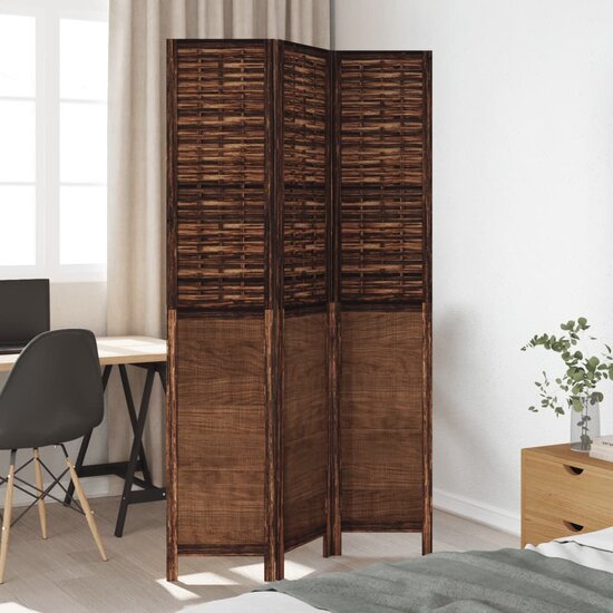 Kamerscherm Met 3 Panelen Massief Paulowniahout Donkerbruin 40 x 200 cm