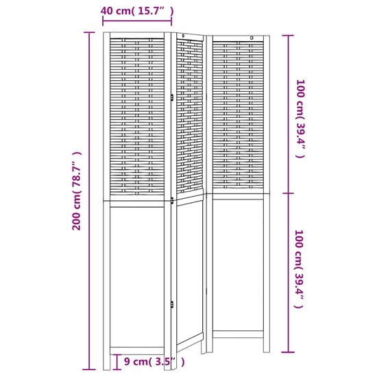 Kamerscherm Met 3 Panelen Massief Paulowniahout Donkerbruin 40 x 200 cm