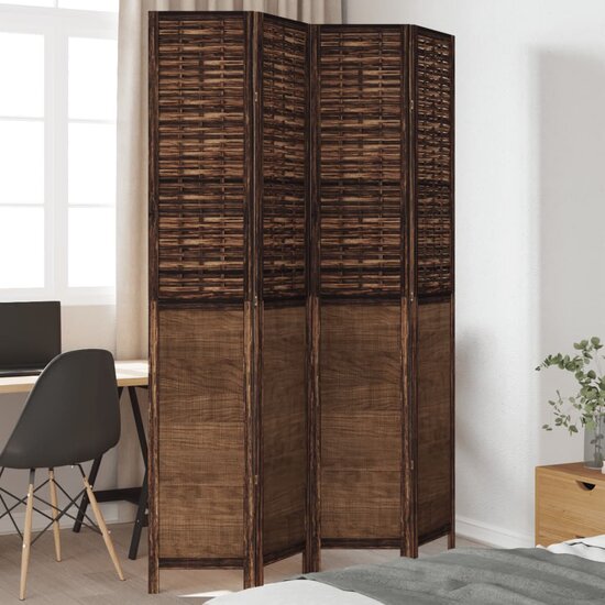 Kamerscherm Met 4 Panelen Massief Paulowniahout Donkerbruin 40 x 220 cm