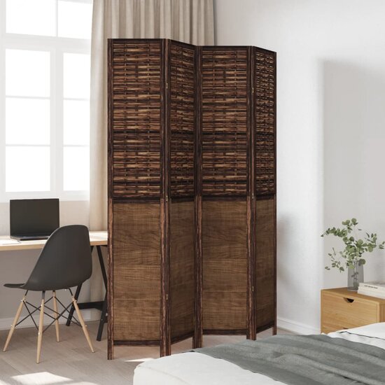 Kamerscherm Met 4 Panelen Massief Paulowniahout Donkerbruin 40 x 220 cm