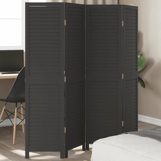 Kamerscherm Met 4 Panelen Massief Paulowniahout Zwart 40 x 160 cm