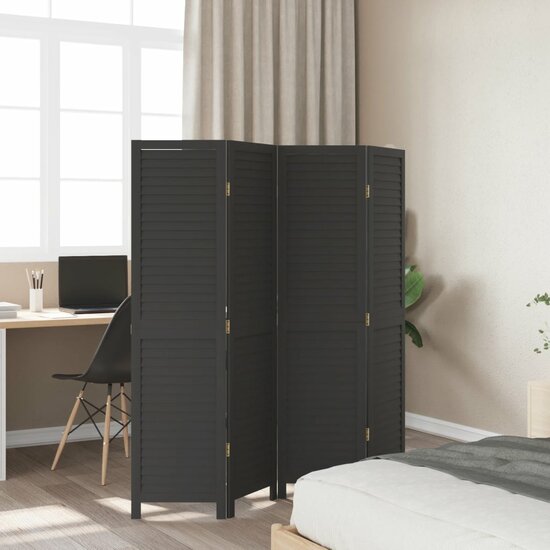 Kamerscherm Met 4 Panelen Massief Paulowniahout Zwart 40 x 160 cm