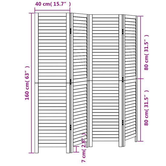 Kamerscherm Met 4 Panelen Massief Paulowniahout Zwart 40 x 160 cm