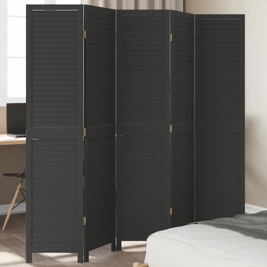 Kamerscherm Met 5 Panelen Massief Paulowniahout Zwart 40 x 180 cm