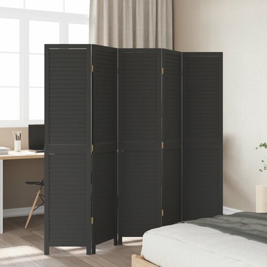 Kamerscherm Met 5 Panelen Massief Paulowniahout Zwart 40 x 180 cm