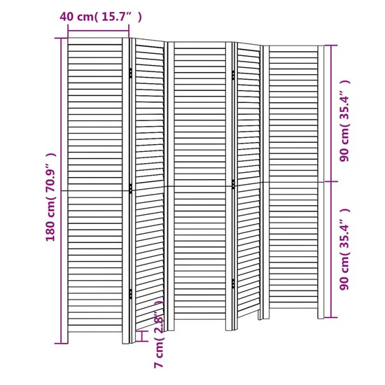 Kamerscherm Met 5 Panelen Massief Paulowniahout Zwart 40 x 180 cm