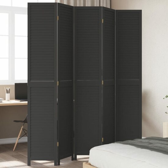 Kamerscherm Met 5 Panelen Massief Paulowniahout Zwart 40 x 220 cm