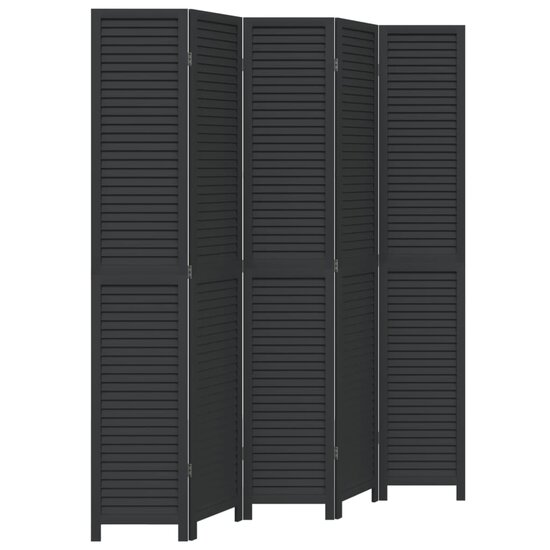 Kamerscherm Met 5 Panelen Massief Paulowniahout Zwart 40 x 220 cm