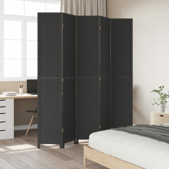 Kamerscherm Met 5 Panelen Massief Paulowniahout Zwart 40 x 220 cm