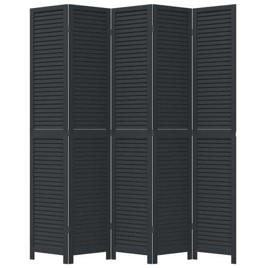 Kamerscherm Met 5 Panelen Massief Paulowniahout Zwart 40 x 220 cm