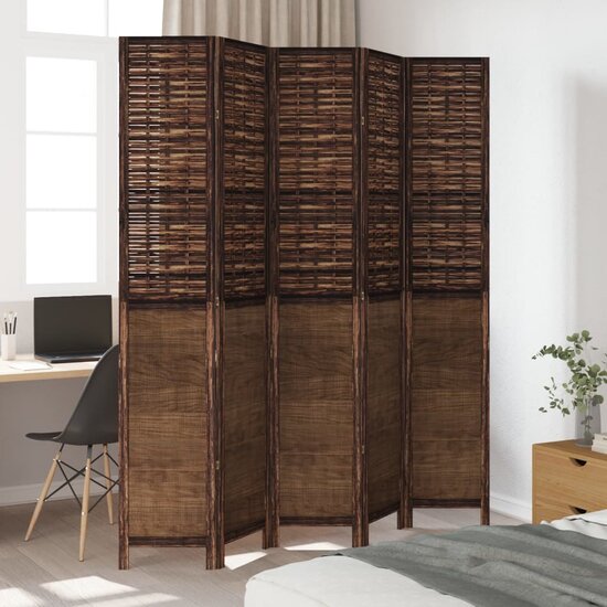 Kamerscherm Met 5 Panelen Massief Paulowniahout Donkerbruin 40 x 220 cm