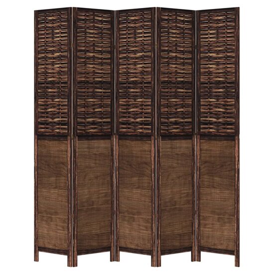 Kamerscherm Met 5 Panelen Massief Paulowniahout Donkerbruin 40 x 220 cm