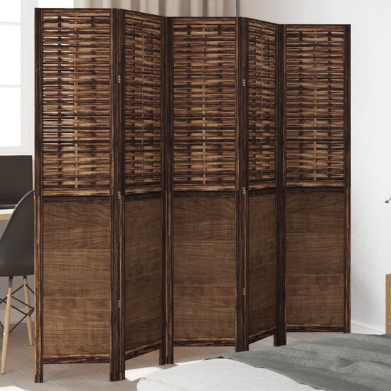 Kamerscherm Met 5 Panelen Massief Paulowniahout Donkerbruin 40 x 180 cm