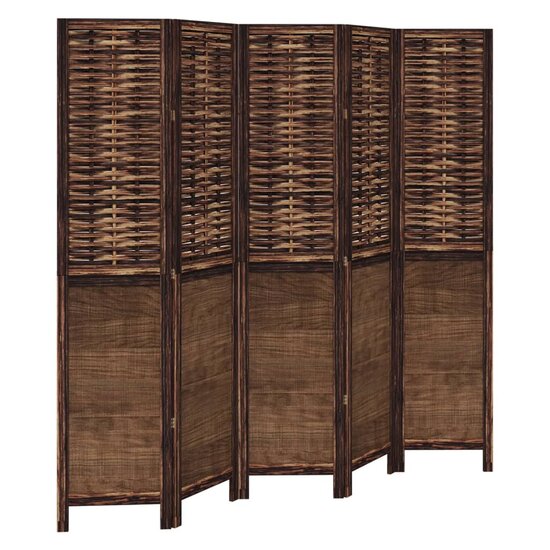 Kamerscherm Met 5 Panelen Massief Paulowniahout Donkerbruin 40 x 180 cm
