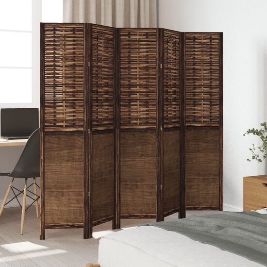 Kamerscherm Met 5 Panelen Massief Paulowniahout Donkerbruin 40 x 180 cm
