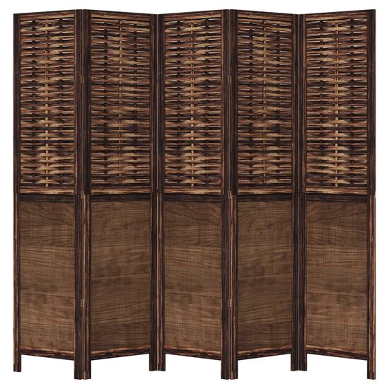 Kamerscherm Met 5 Panelen Massief Paulowniahout Donkerbruin 40 x 180 cm