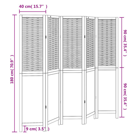 Kamerscherm Met 5 Panelen Massief Paulowniahout Donkerbruin 40 x 180 cm