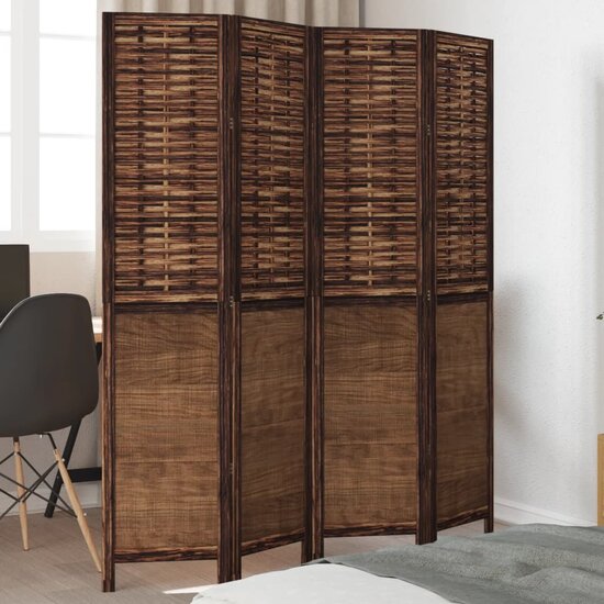 Kamerscherm Met 4 Panelen Massief Paulowniahout Donkerbruin 40 x 180 cm