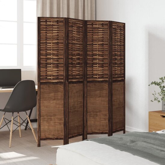 Kamerscherm Met 4 Panelen Massief Paulowniahout Donkerbruin 40 x 180 cm