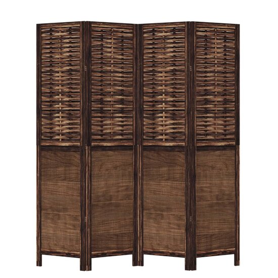 Kamerscherm Met 4 Panelen Massief Paulowniahout Donkerbruin 40 x 180 cm