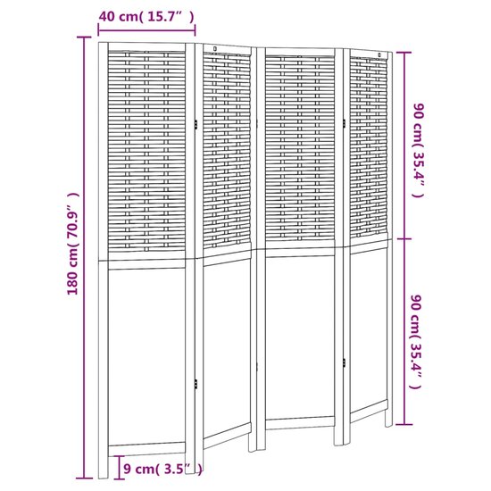 Kamerscherm Met 4 Panelen Massief Paulowniahout Donkerbruin 40 x 180 cm