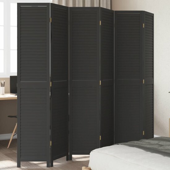 Kamerscherm Met 6 Panelen Massief Paulowniahout Zwart 40 x 200 cm