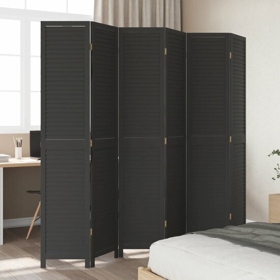 Kamerscherm Met 6 Panelen Massief Paulowniahout Zwart 40 x 200 cm