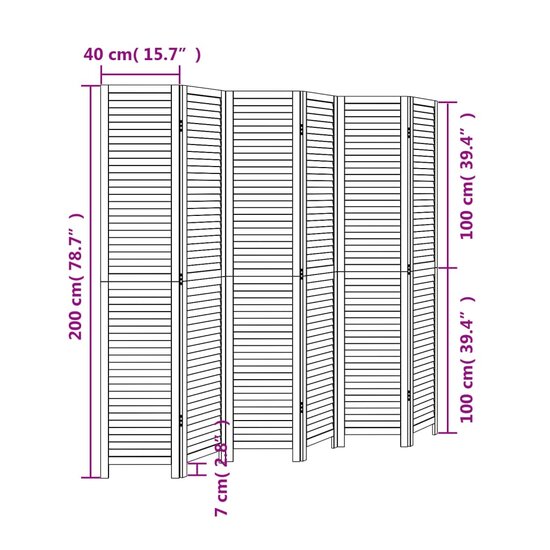 Kamerscherm Met 6 Panelen Massief Paulowniahout Zwart 40 x 200 cm