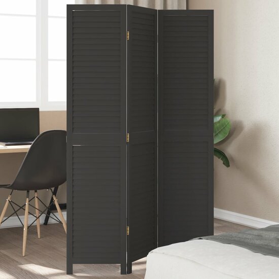 Kamerscherm Met 3 Panelen Massief Paulowniahout Zwart 40 x 180 cm