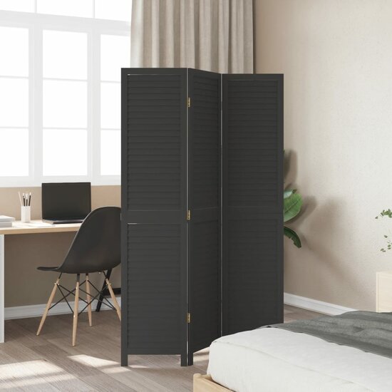 Kamerscherm Met 3 Panelen Massief Paulowniahout Zwart 40 x 180 cm